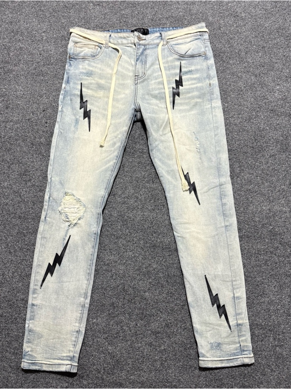 THRT Jeans Mens 38 Distressed Lightning Patchwork Light Wash Slim Streetwear